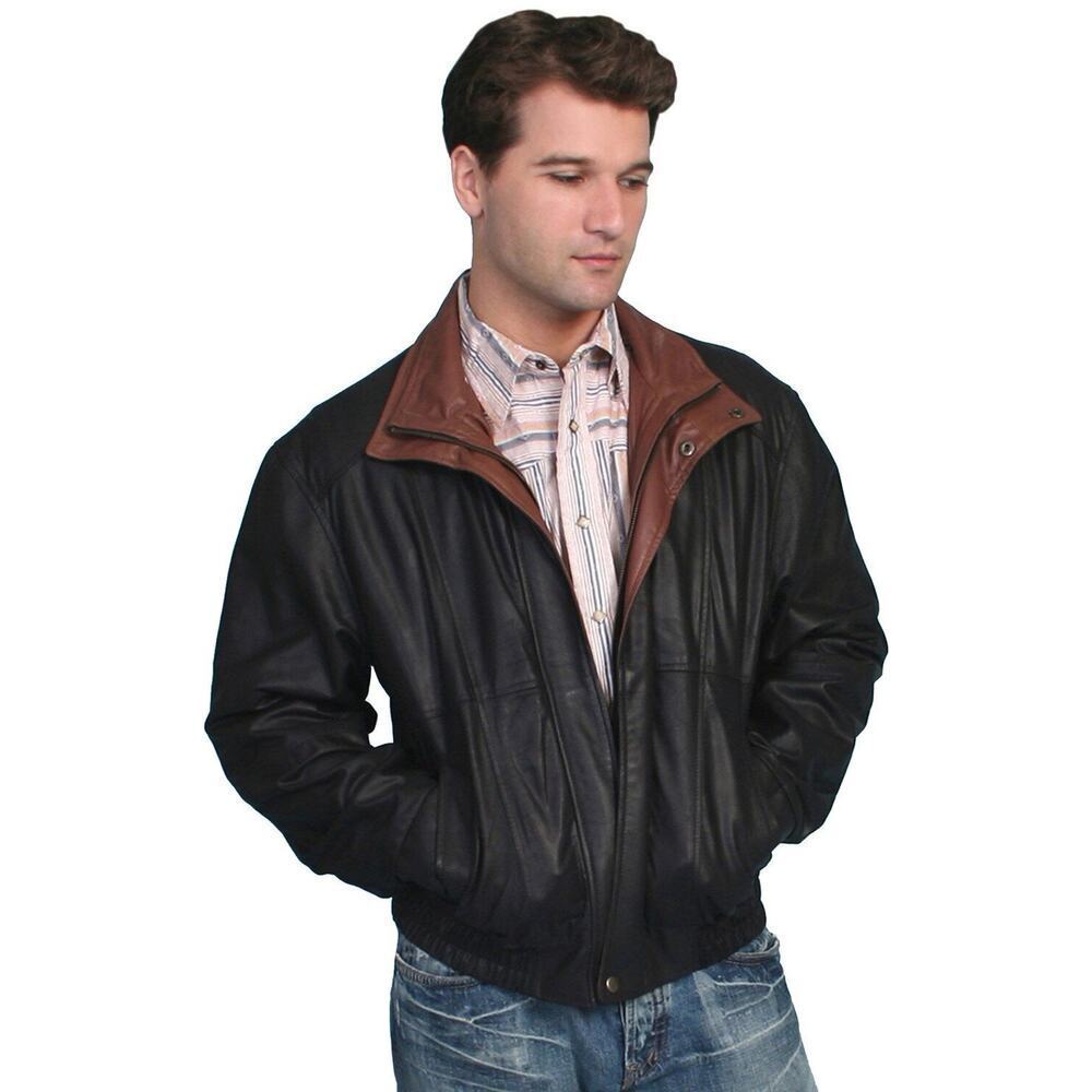 Scully Double Collar Jacket Coat Mens XL Black Brown Leather Barn Jacket